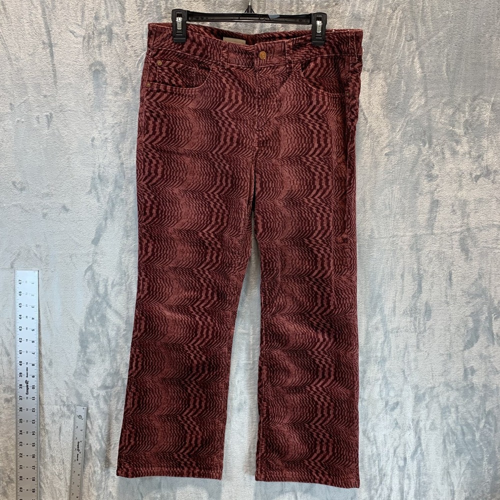 Pilcro Women's Corduroy Pants 31 Red Textured Abstract Geo Pattern Straight